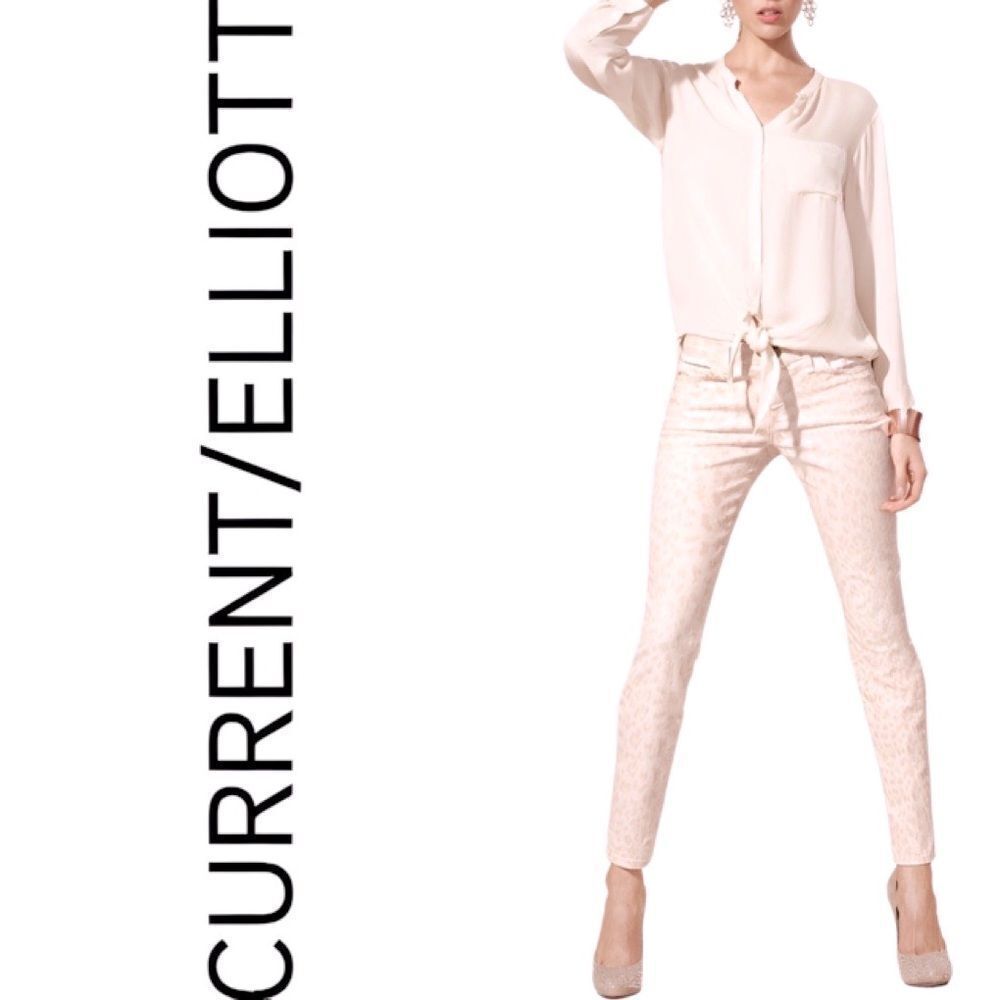 Current/ElliotĀ HighāWaist Stiletto DustyāPeachāLeopardāPrintāJeans